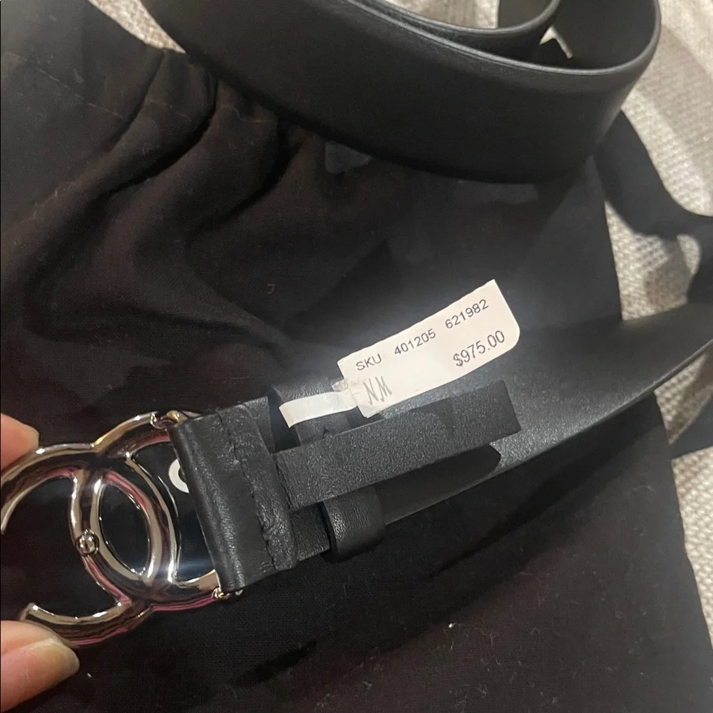 CHANEL Black Belt with Pearl and Crystal Logo - Picture 2 of 4
